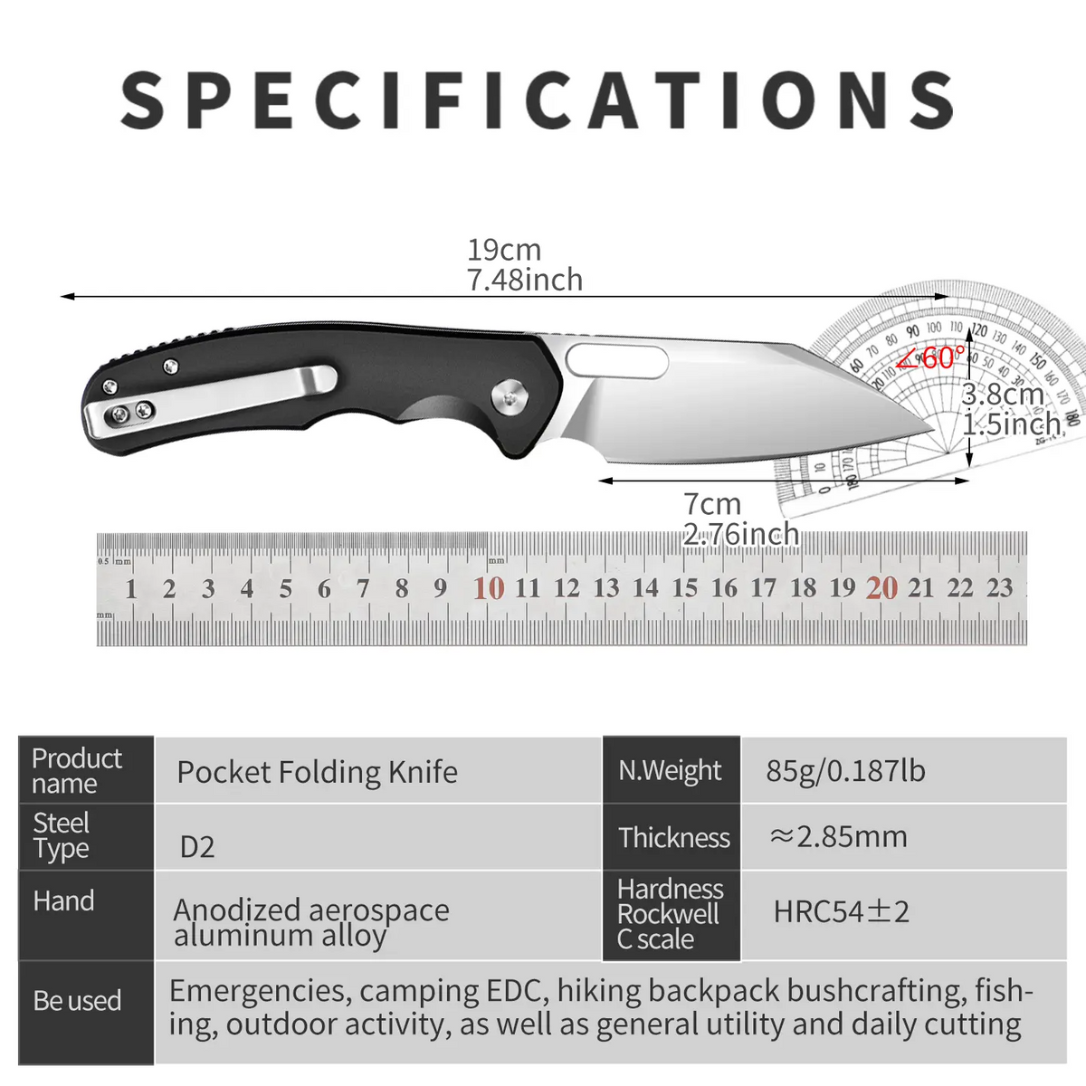 IOKO Multifunctional Folding Pocket Knife - Durable D2 Blade, Aluminum Alloy Handle (Alloy Construction), Safety Lock, for Outdoor Camping, Opening Packages, Men's Gift