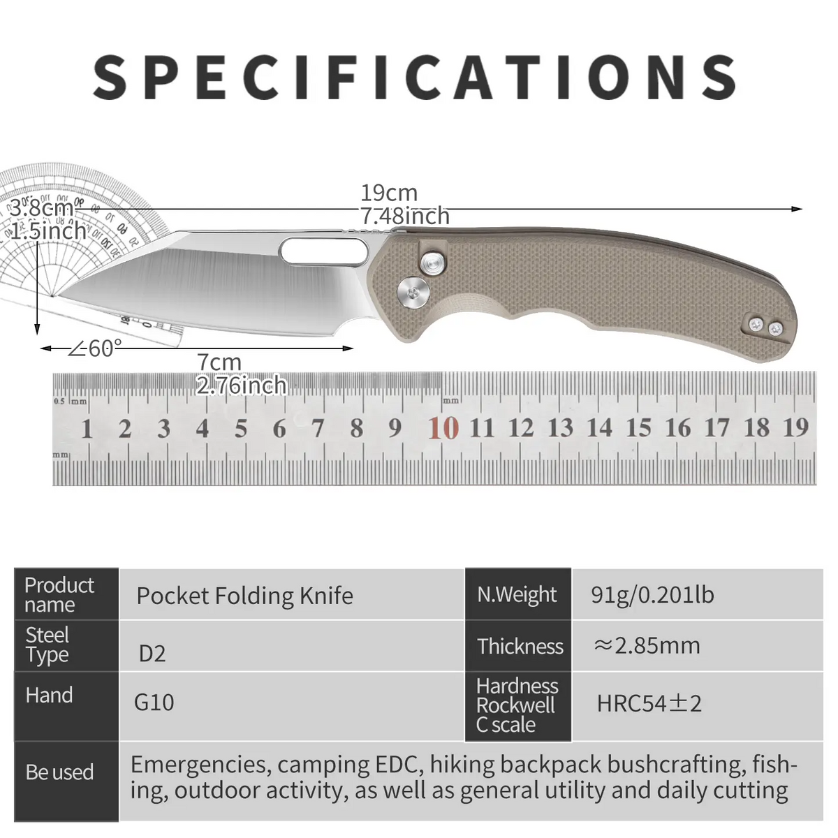 IOKO Outdoor Folding Pocket Knife - High Carbon D2 Blade, G10 Handle, Lightweight Portable EDC Tool for Tactical Hunting, Camping, Fishing, Everyday Tasks, Package Opening
