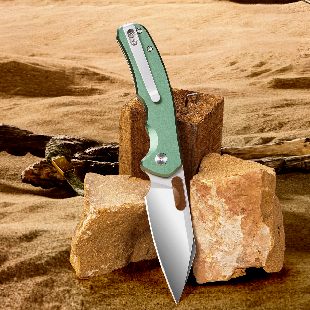 IOKO Folding Kitchen Knife with Aluminium Alloy Handle - D2 Steel Blade, Multifunctional for Camping, EDC Use