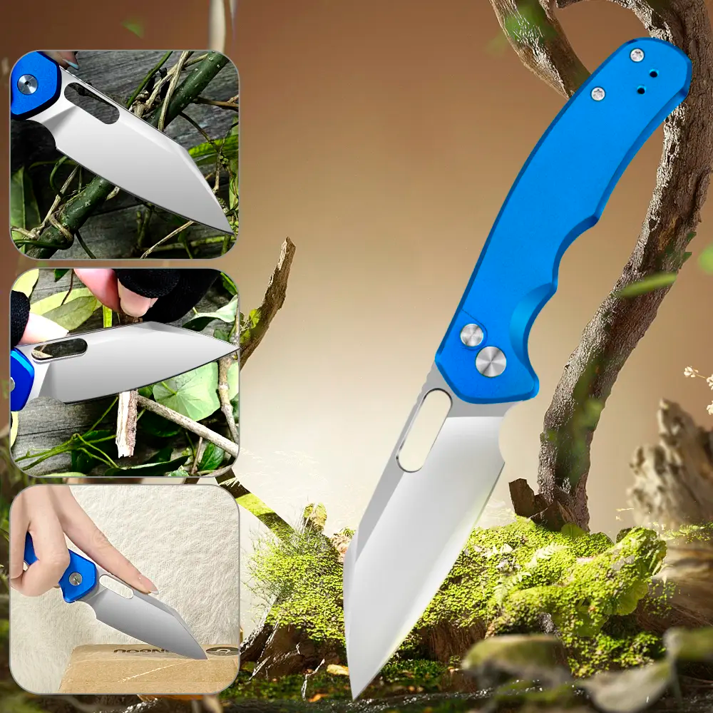 IOKO Portable Pocket Folding Kitchen Knife - D2 Blade, Aluminium Handle, Safety Lock Alloy Tool for Outdoor Camping, Hiking