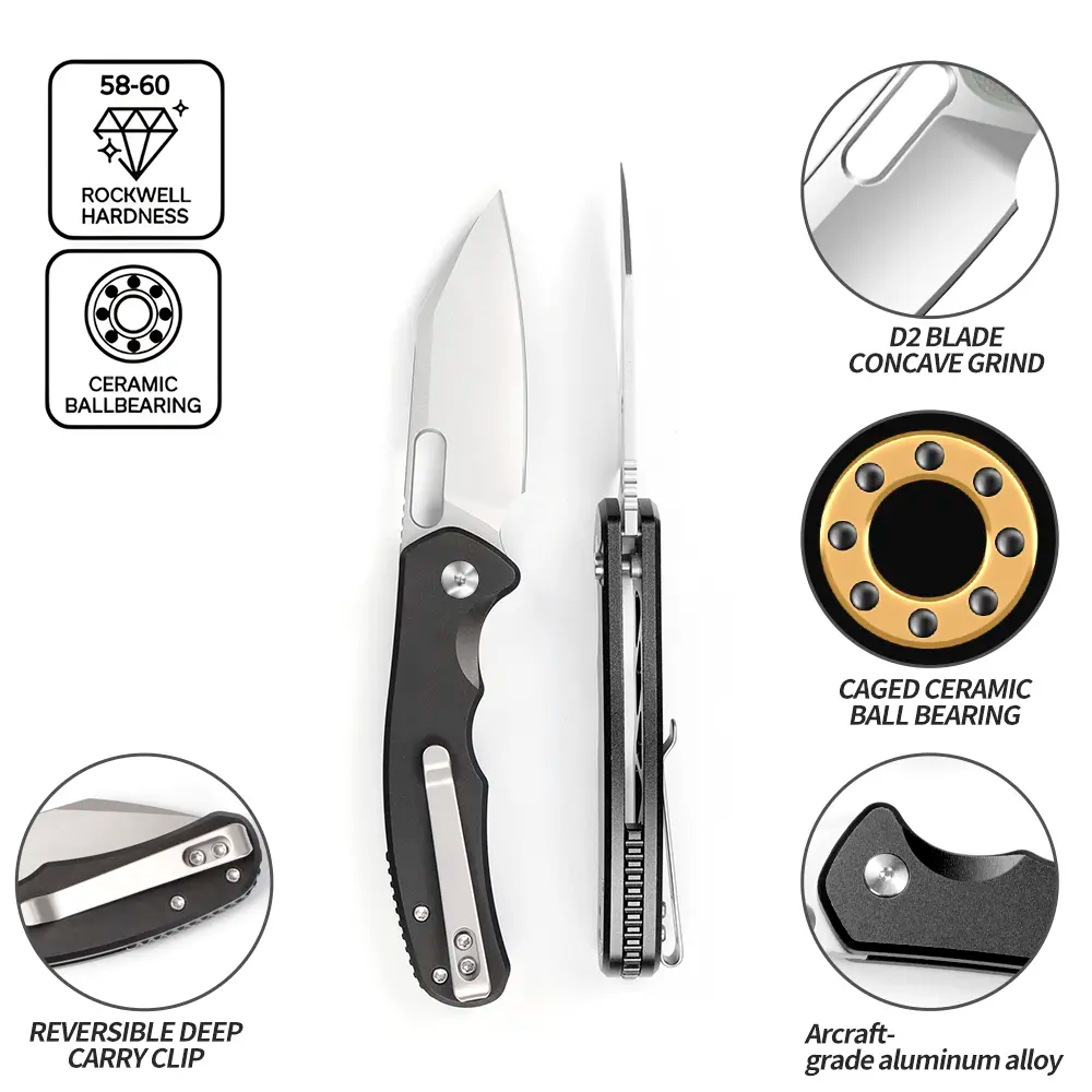 IOKO Multifunctional Folding Pocket Knife - Durable D2 Blade, Aluminum Alloy Handle (Alloy Construction), Safety Lock, for Outdoor Camping, Opening Packages, Men's Gift