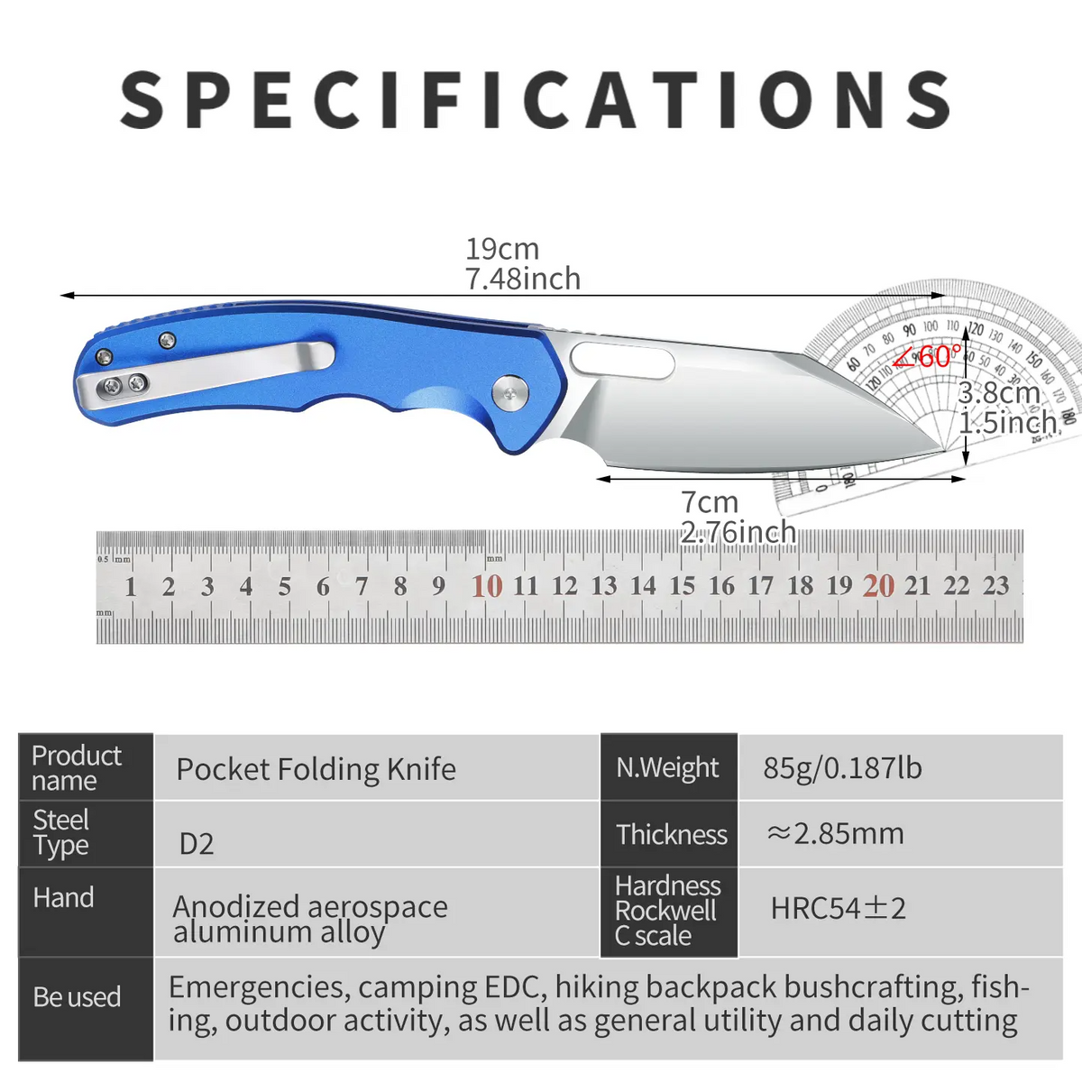 IOKO Portable Pocket Folding Kitchen Knife - D2 Blade, Aluminium Handle, Safety Lock Alloy Tool for Outdoor Camping, Hiking