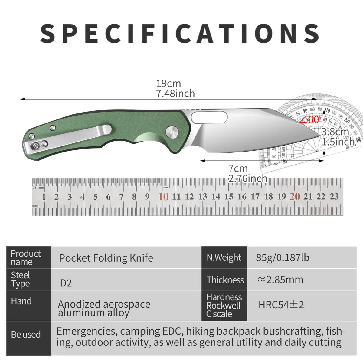 IOKO Folding Kitchen Knife with Aluminium Alloy Handle - D2 Steel Blade, Multifunctional for Camping, EDC Use
