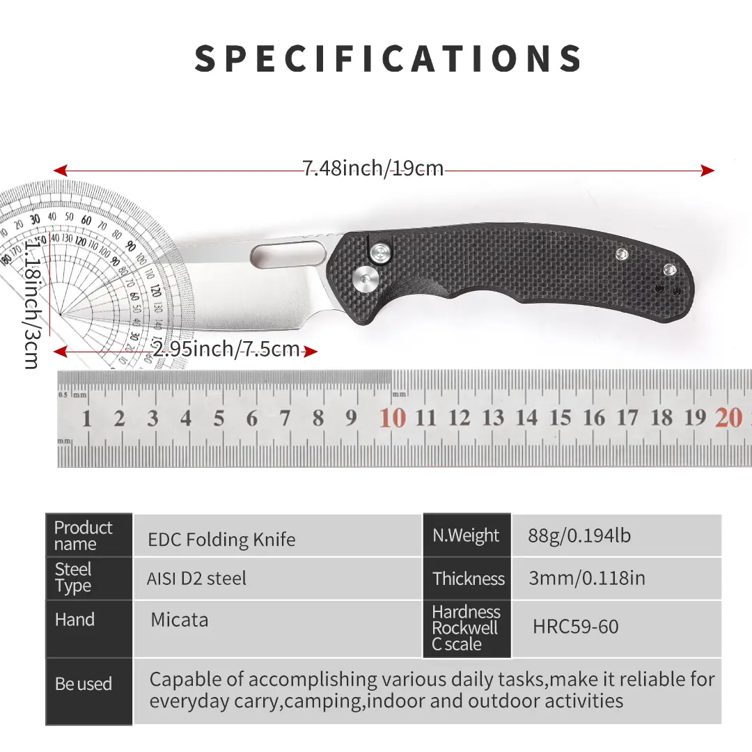 IOKO Portable Pocket Folding Knife - D2 Blade, G10 Handle Tactical Survival Tool for Bushcrafting, Hiking, Fishing & Everyday Kitchen/Outdoor Utility Tasks