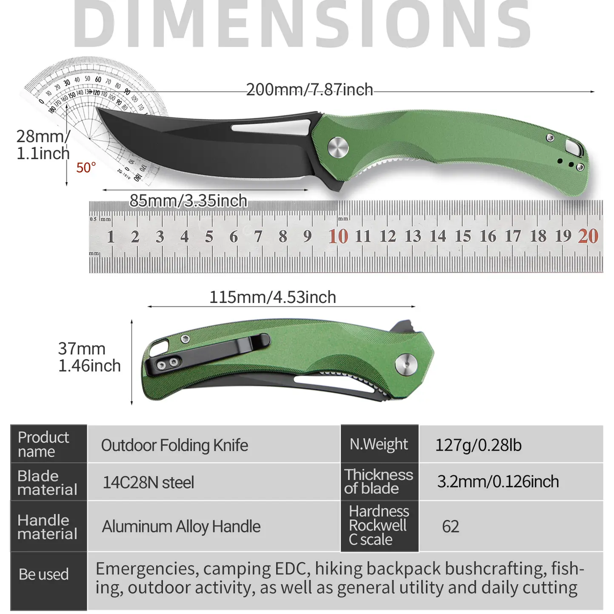 IOKO Folding Kitchen Knife, 3.35" 14C28N Blade, Aluminum Alloy Handle, Ceramic Ball Bearings, Liner Lock, Compact Fold, EDC Gear for Hiking Camping & Outdoor Tasks, Top Gift Choice