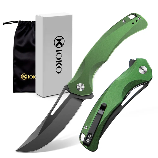 IOKO Folding Kitchen Knife, 3.35" 14C28N Blade, Aluminum Alloy Handle, Ceramic Ball Bearings, Liner Lock, Compact Fold, EDC Gear for Hiking Camping & Outdoor Tasks, Top Gift Choice