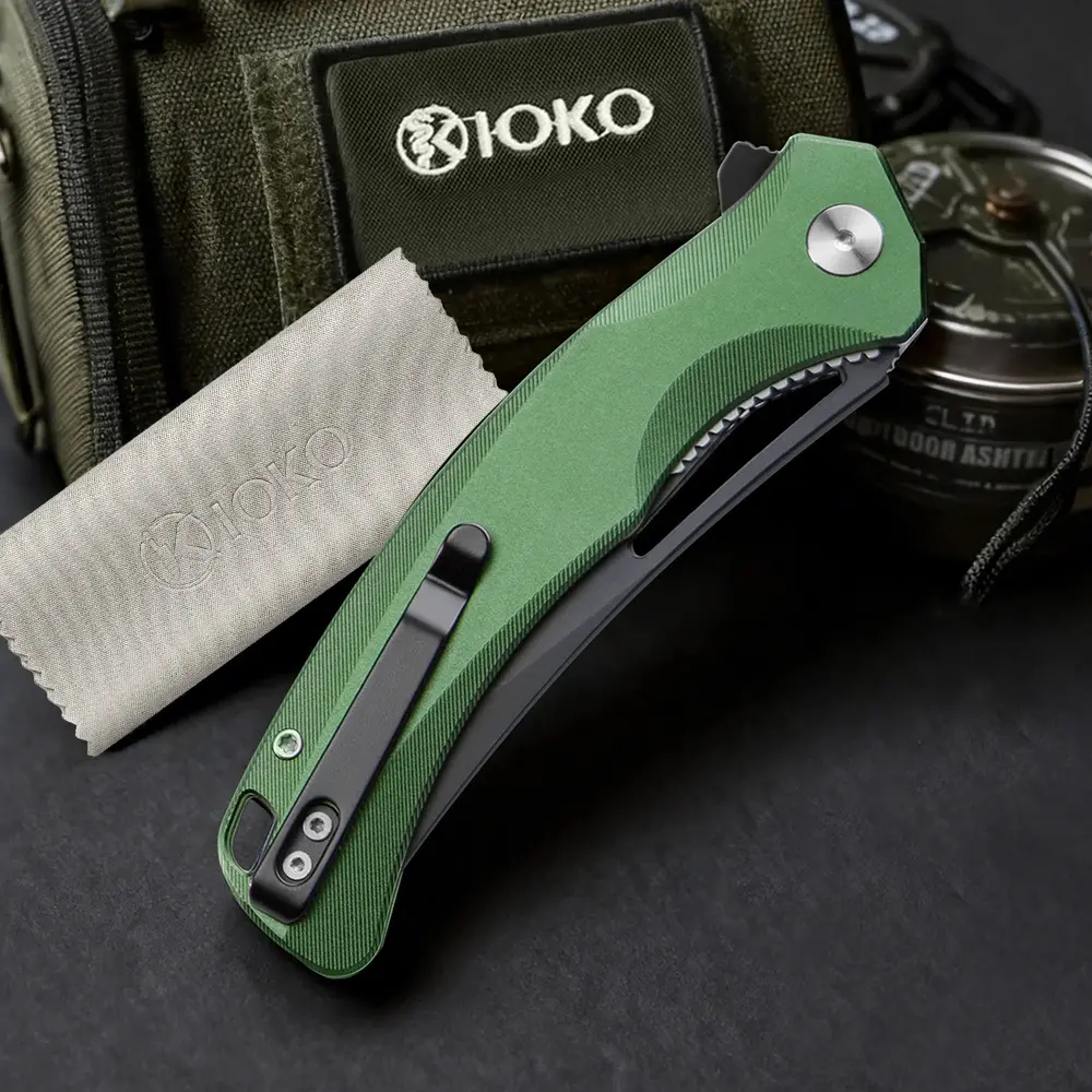 IOKO Folding Kitchen Knife, 3.35" 14C28N Blade, Aluminum Alloy Handle, Ceramic Ball Bearings, Liner Lock, Compact Fold, EDC Gear for Hiking Camping & Outdoor Tasks, Top Gift Choice
